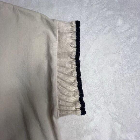 Zara Shirt 11-12 Medium Ivory Crew Neck Short Sleeve Ruffles Opening Stretch - Picture 2 of 7